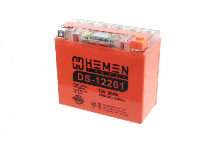 Аккумулятор 12В20Ач HEMEN ENERGY DS12201 YTX20L-BS С ДИСПЛЕЕМ гелевый обр пол 175-87-154мм