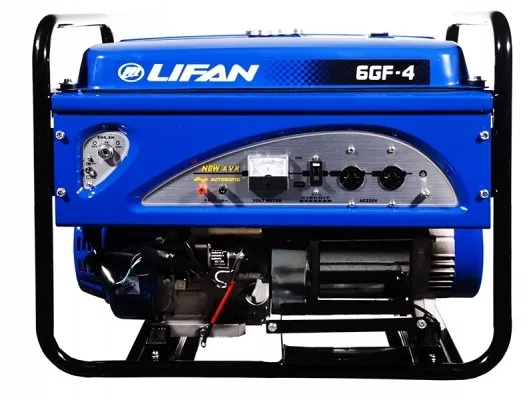 Бензогенератор LIFAN 6GF-4 (ном.6кВт,мак6,5, 4т.15л.с.бак25л.,эл.ст.,пред.,жк табло, колеса, АКБ)