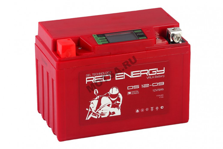 Аккумулятор 12В 9Ач RED ENERGY DS1209 (YTX9-BS) С ДИСПЛЕЕМ (гелевый) (прямая полярн) (150*86*108мм)