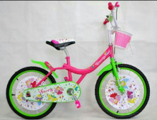 Велосипед 12 FAIRY багажник,  звонок,  защита цепи,  корзина,  доп колеса розово-зеленый