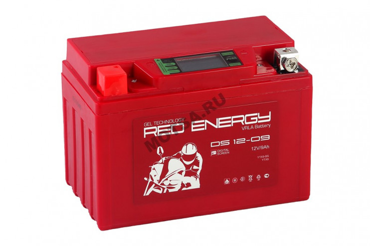 Аккумулятор 12В 9Ач RED ENERGY DS1209 (YTX9-BS) С ДИСПЛЕЕМ (гелевый) (прямая полярн) (150*86*108мм)