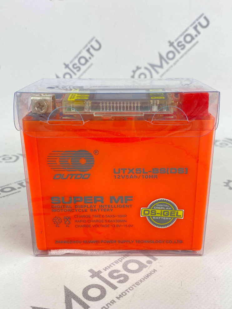 Аккумулятор 12В 5Ач OUTDO UTX5L-BS(DS) (аналог DS1205) С ДИСПЛЕЕМ(гелевый)(обр.полярн) (113*70*107мм)