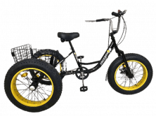 Велосипед 20 Fat BIKE FREEDOM (УВЕЛИЧ. ПОКРЫШКИ (4) ,трицикл,рама 13: сталь, диск. пер. тормоз,1 ск, корзина задняя,чёрно-жёлтый)