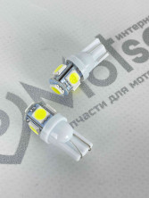Лампа 12 В, 5 светодиодов (T10/W5W) без цоколя, 5050SMD, белая(пара)