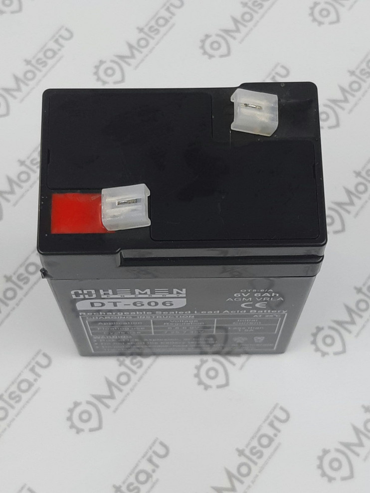 Аккумулятор герметичный 6В 5Aч HEMEN ENERGY DT605(OT5-6/A) (аналог DT606) (70x48x100mm)(электромашинки)