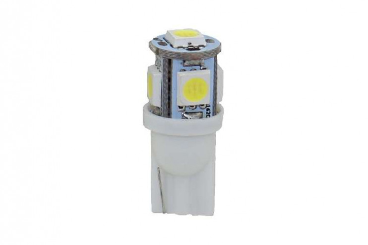 Лампа 12 В T10 5 светодиодов без цоколя белая