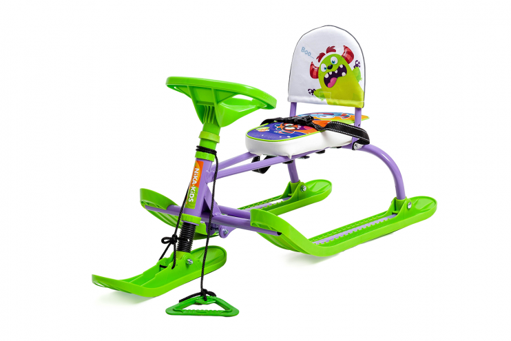Снегокат Twiny со спинкой TW1 МН с монстриками зеленый