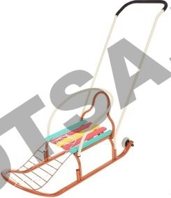 Санки Кирюша-4К (2 обрезиненых колеса, продольная рейка, подножка, съемная спинка, овальный полоз 30х15мм, 2-х сторонний толкатель) (в уп.2шт!)