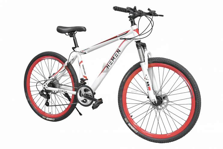 Велосипед 26 HEMEN MTB-01A алдвойной обод, диск тормоза, стальная рама 18, 21ск, бело-красный