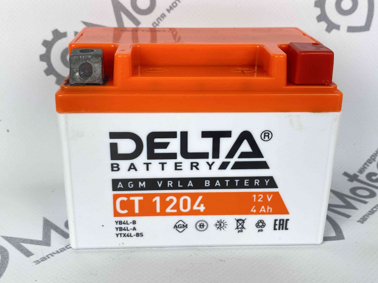 Аккумулятор 12В 4Ач DELTA CT1204 (YT4L-BS) (кислотный, герметичный) (обр.полярн) (113*69*87мм)