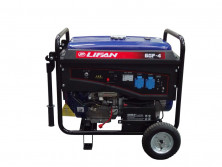 Бензогенератор LIFAN 6GF-4 (ном.6кВт,мак6,5, 4т.15л.с.бак25л.,эл.ст.,пред.,жк табло, колеса, АКБ)