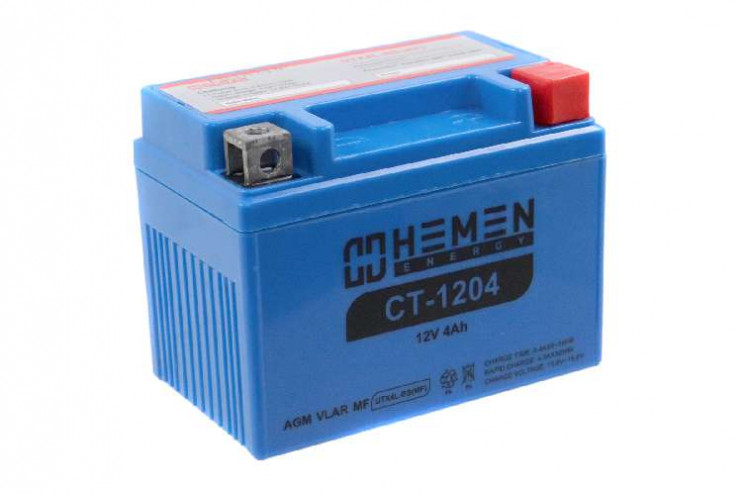 Аккумулятор 12В 4Ач HEMEN ENERGY CT1204 (UTX4L-BS(MF))(кислотный,герметичный) (обр.полярн) (113*70*85мм)