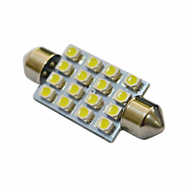 Лампа 12 В 16 светодиодов 3528SMD двухцокольная белая