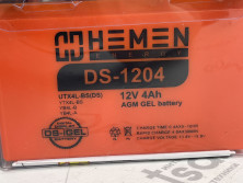 Аккумулятор 12В 4Ач HEMEN ENERGY DS1204 (UTX4L-BS(DS)) С ДИСПЛЕЕМ(гелевый)(обр.полярн) (113*70*85мм)