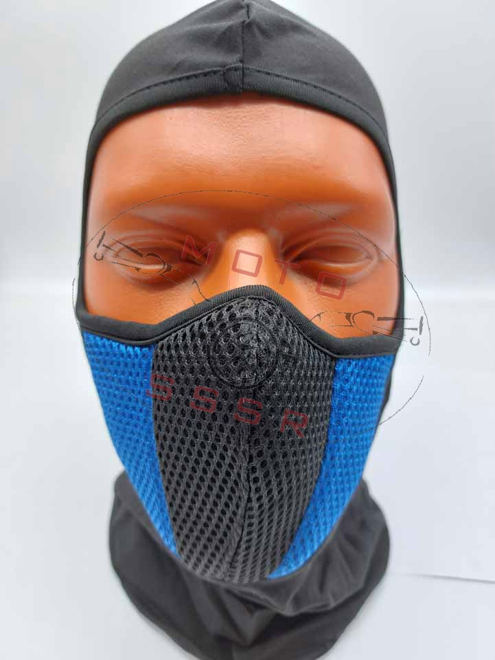 Подшлемник балаклава хлопковый чёрный с синими клыками