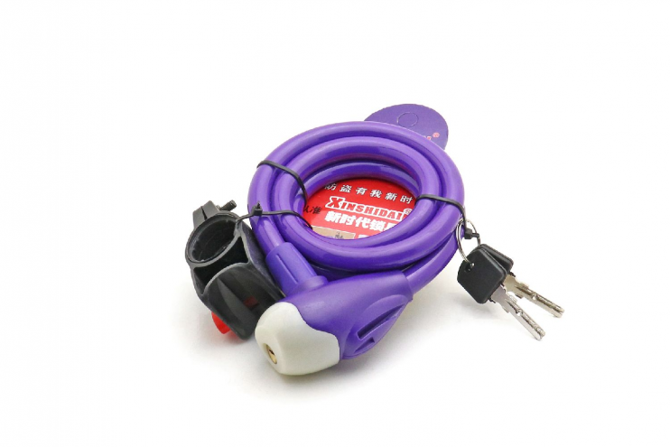Замок велосипедный противоугонный 1200 мм с крепежом сиреневый