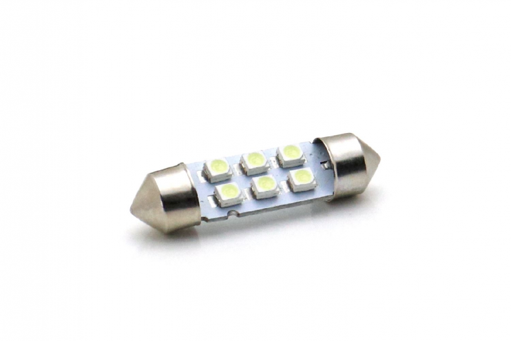 Лампа 12 В 6 светодиодов 3528SMD двухцокольная белая