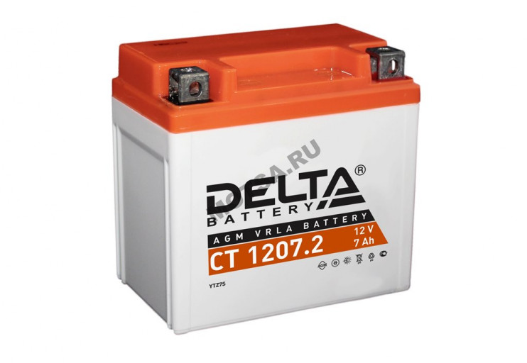 Аккумулятор 12В 7Ач DELTA CT1207.2 (YTZ7S) (кислотный, герметичный) (обрат полярн) (113*69*108мм)