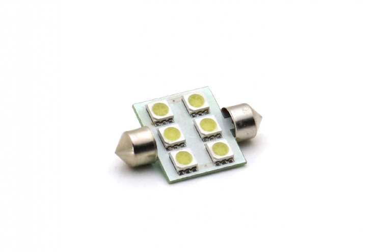 Лампа 12 В 6 светодиодов 5050SMD двухцокольная белая