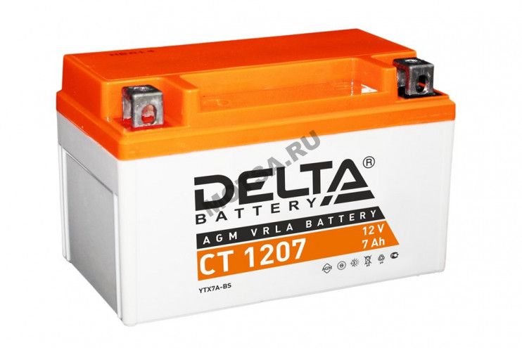 Аккумулятор 12В 7Ач DELTA CT1207 (YTX7A-BS) (кислотный, герметичный) (прямая полярн) (149*85*94мм)