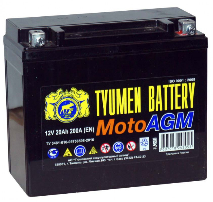 Аккумулятор 12В20Ач. AGM г.Тюмень (175*87*155) (болт) 2020 г.в.