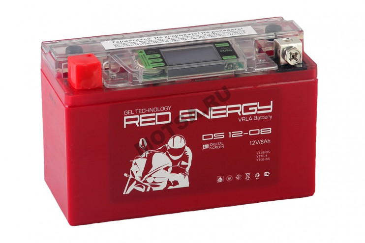 Аккумулятор 12В 8Ач RED ENERGY DS1208 (YT7B-BS) С ДИСПЛЕЕМ (гелевый) (прямая полярн) (150*66*96мм)