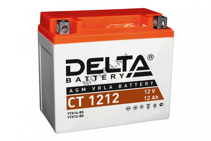 Аккумулятор 12В12Ач DELTA CT1212 (YTX12-BS/YTX14-BS) (кислотный, герметичный) (прямая полярн) (150*86*131мм)